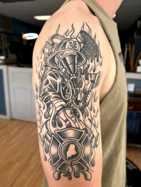 Black and grey armour shoulder piece