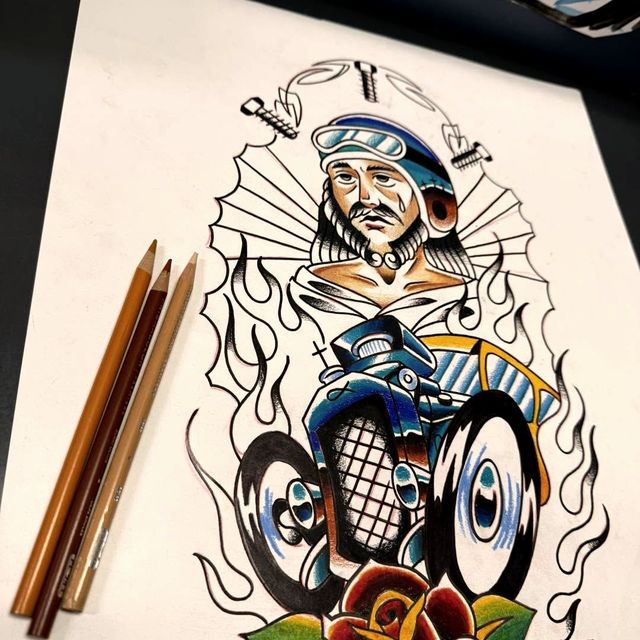 Pencil drawing in progress at the shop