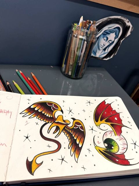 Sketchbook and pencils at the shop