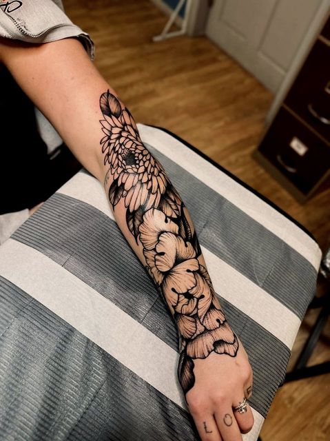 Blackwork floral sleeve