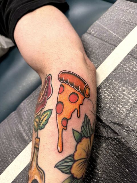 Colour pizza slice tattoo