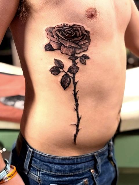 Black and grey long stem rose rib piece