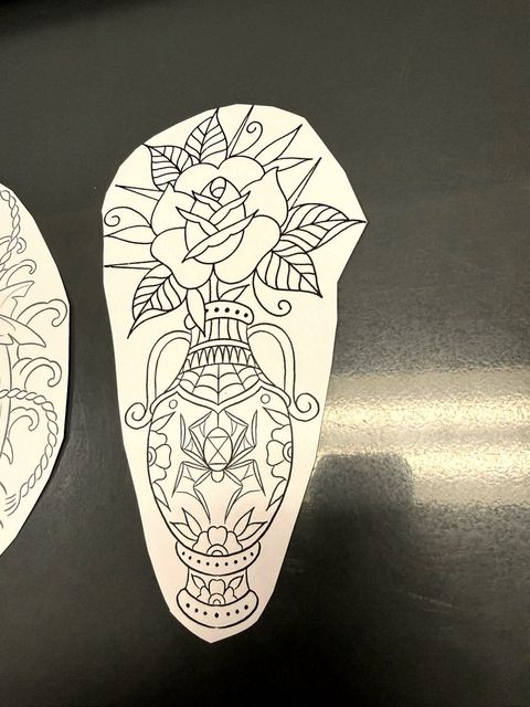 Stencil applied before tattooing