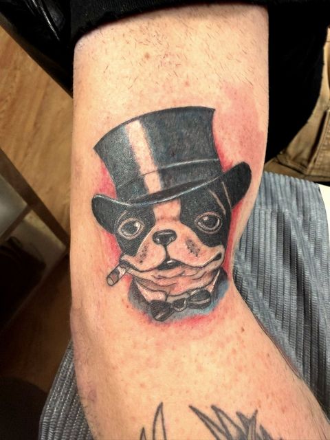 Neo-traditional dog in a top hat