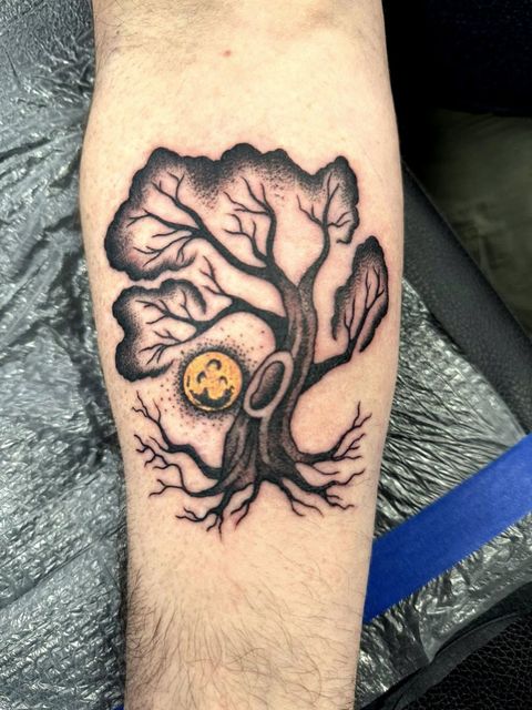 Blackwork tree and ornamental forearm